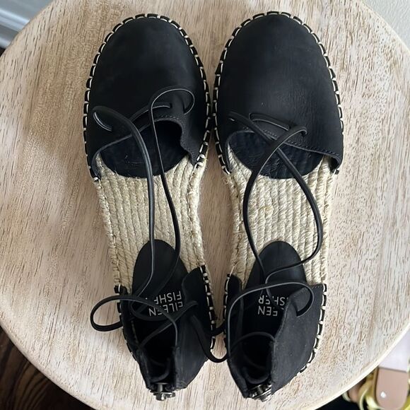 Eileen Fisher Lee Leather Espadrille Sandal, Black, 6, NWOB - Picture 5 of 6